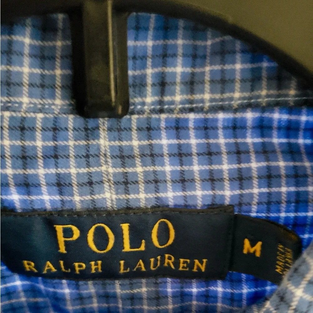 Polo Ralph Lauren Men's Medium Check Long Sleeve Button Down Shirt Blue - Picture 4 of 5